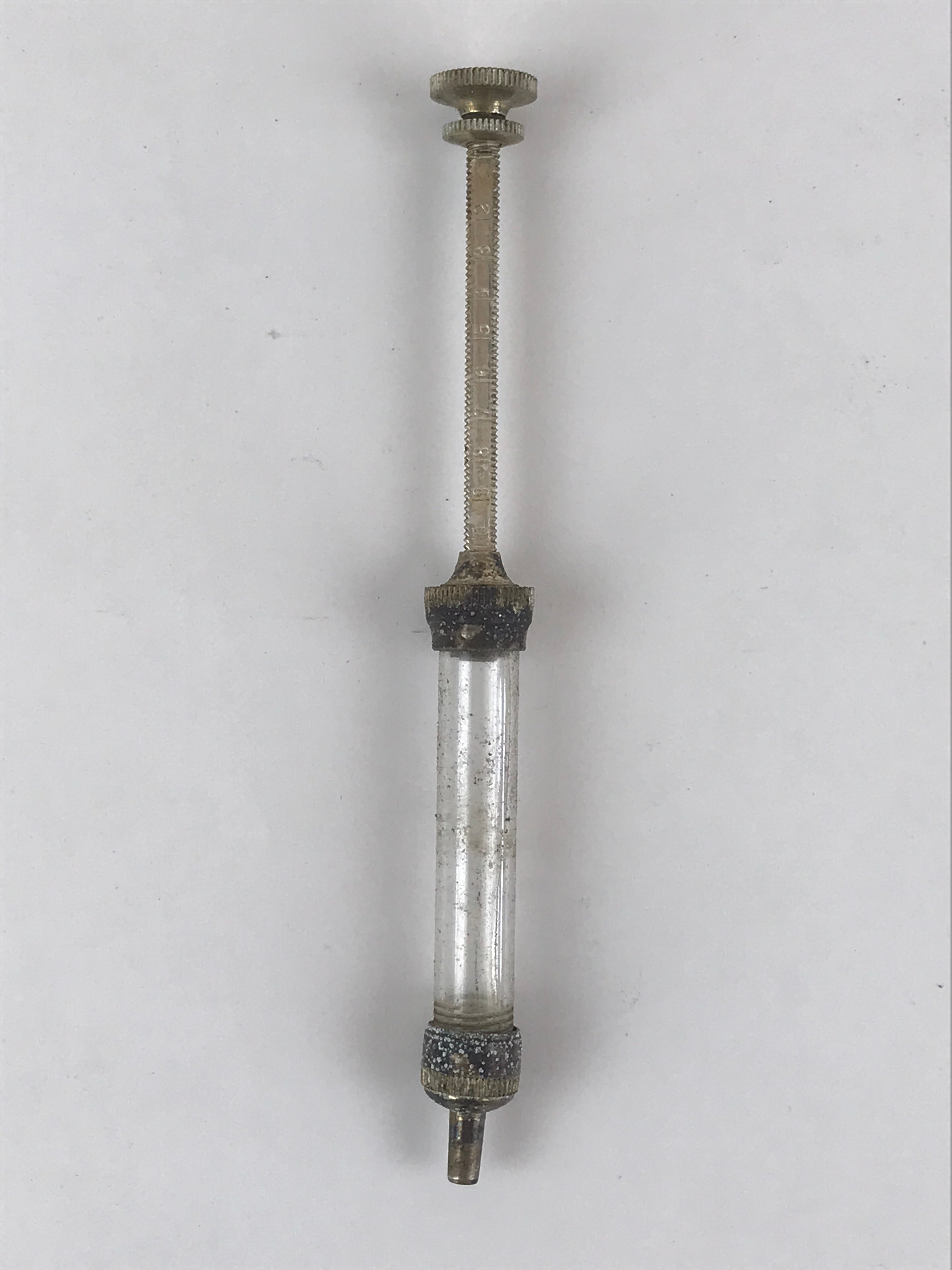 Japanese Metal Frame Small Syringe with Case Vtg Experiment Military Medical JK4