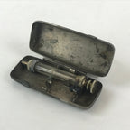 Japanese Metal Frame Small Syringe with Case Vtg Experiment Military Medical JK4