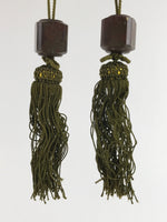 Japanese Metal Hanging Scroll Weights Vtg Fuchin Kakejiku Green Tassel FC352