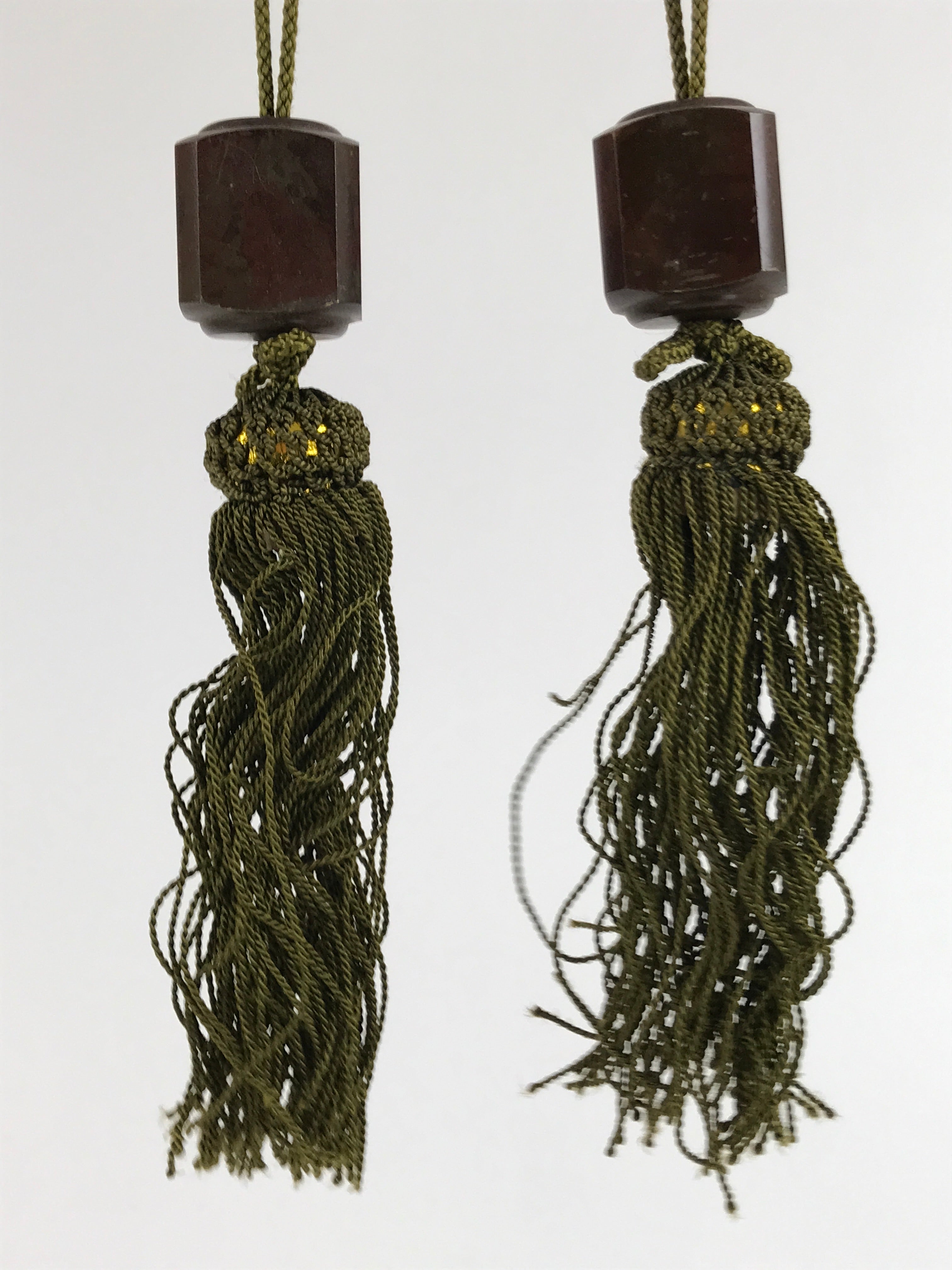 Japanese Metal Hanging Scroll Weights Vtg Fuchin Kakejiku Green Tassel FC352