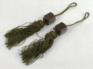 Japanese Metal Hanging Scroll Weights Vtg Fuchin Kakejiku Green Tassel FC352