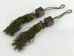 Japanese Metal Hanging Scroll Weights Vtg Fuchin Kakejiku Green Tassel FC352