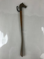 Japanese Metal Horse Head Shoehorn Vtg Wood Handle Uma Kutsubera Brown JK671