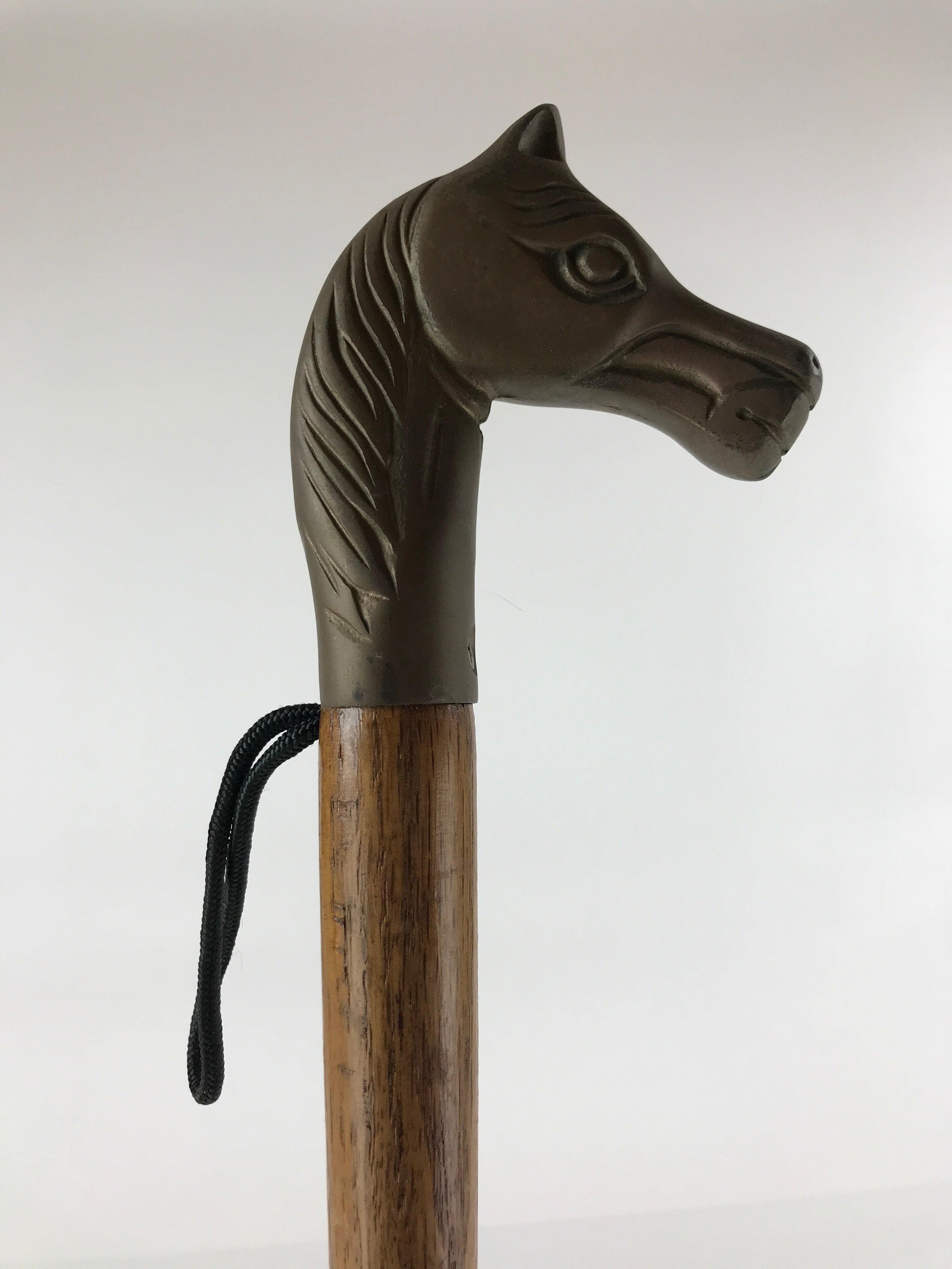Japanese Metal Horse Head Shoehorn Vtg Wood Handle Uma Kutsubera Brown JK671