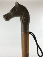 Japanese Metal Horse Head Shoehorn Vtg Wood Handle Uma Kutsubera Brown JK671