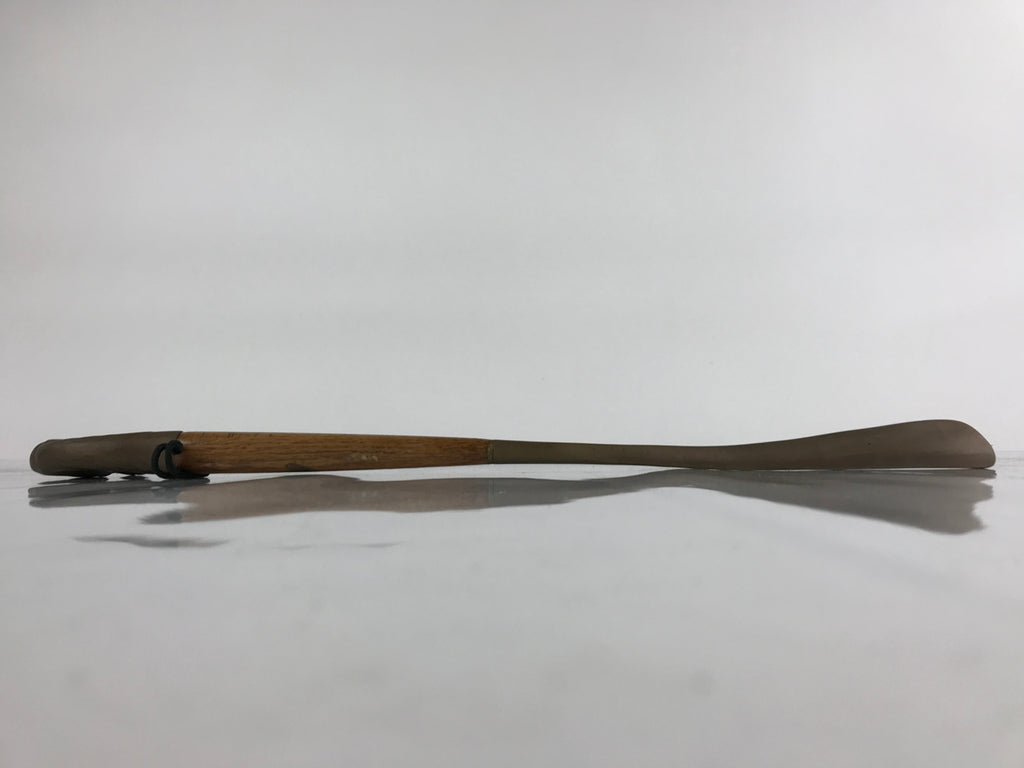 Japanese Metal Horse Head Shoehorn Vtg Wood Handle Uma Kutsubera Brown JK671