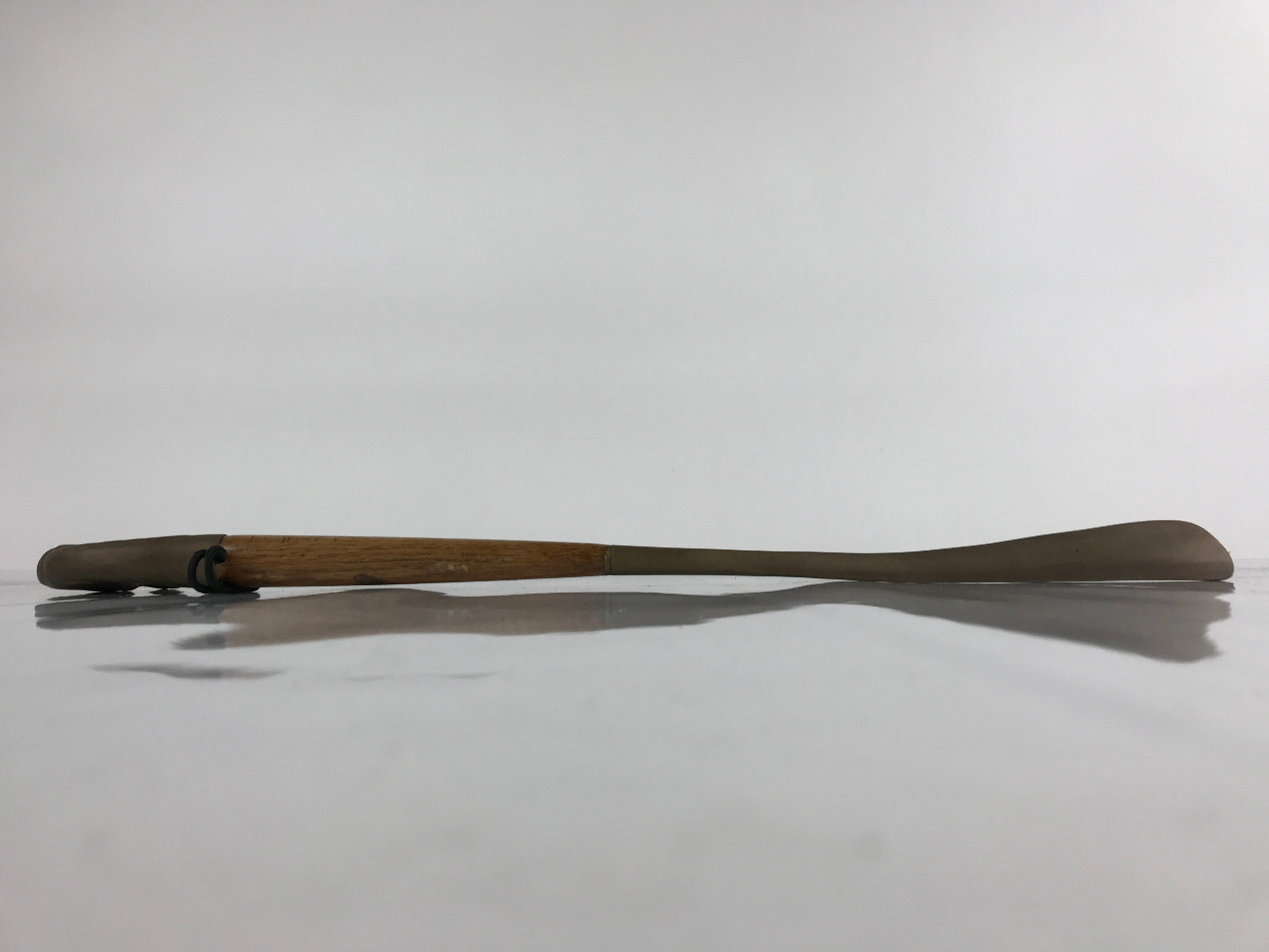 Japanese Metal Horse Head Shoehorn Vtg Wood Handle Uma Kutsubera Brown JK671