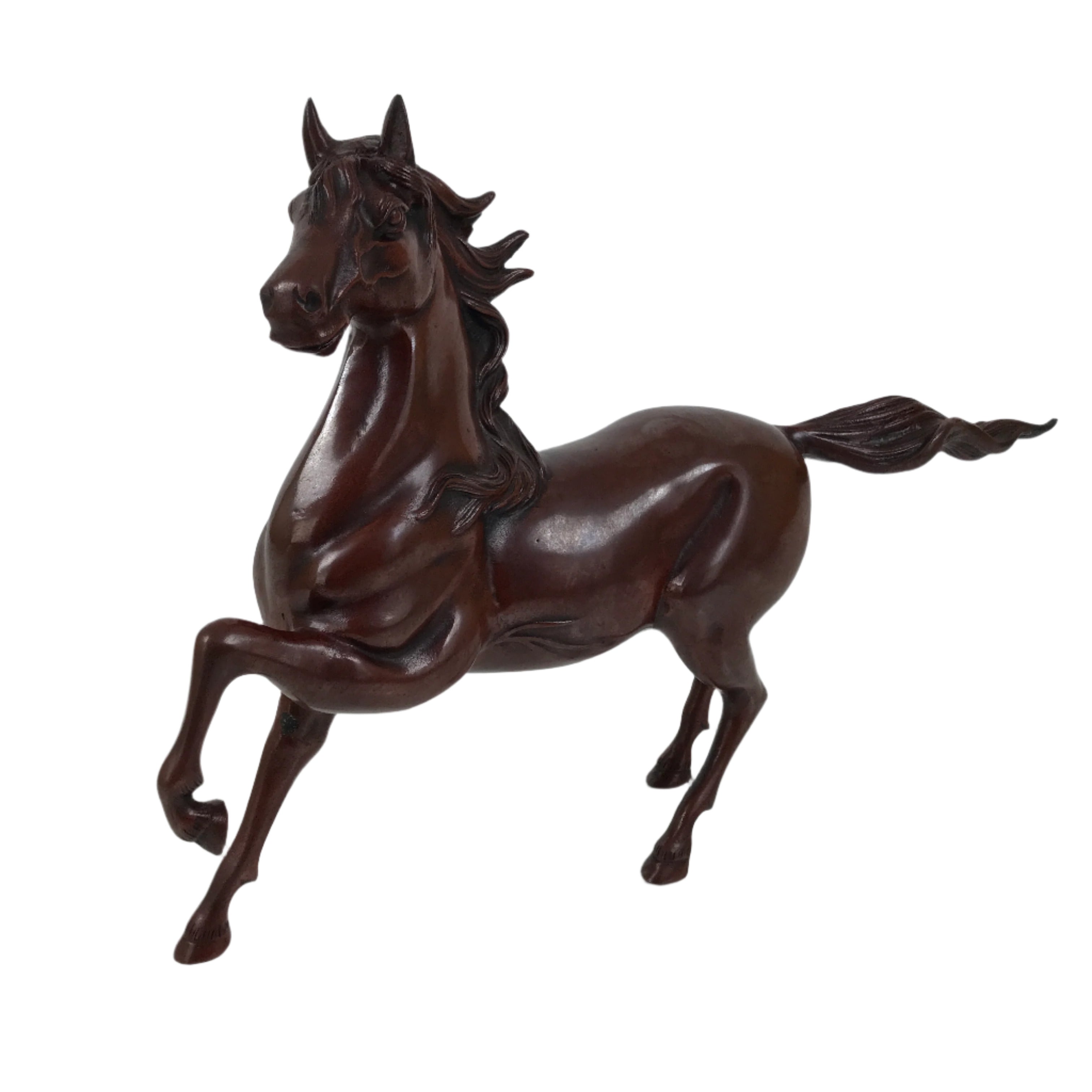 Japanese Metal Horse Statue Vtg Uma Takaoka Copperware Doki Brown Boxed PX793