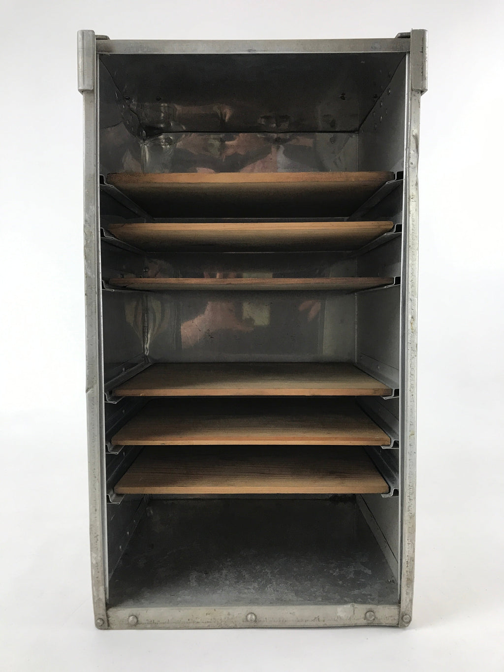 Japanese Metal Restaurant Delivery Box Vtg Wood Handle Shelves Ramen JK601