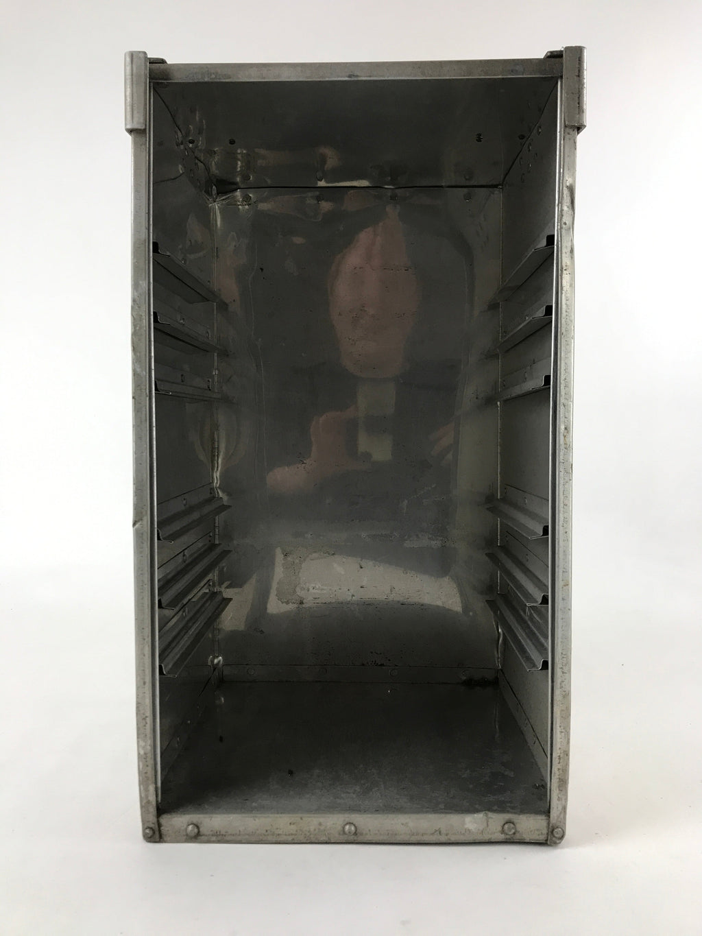 Japanese Metal Restaurant Delivery Box Vtg Wood Handle Shelves Ramen JK601