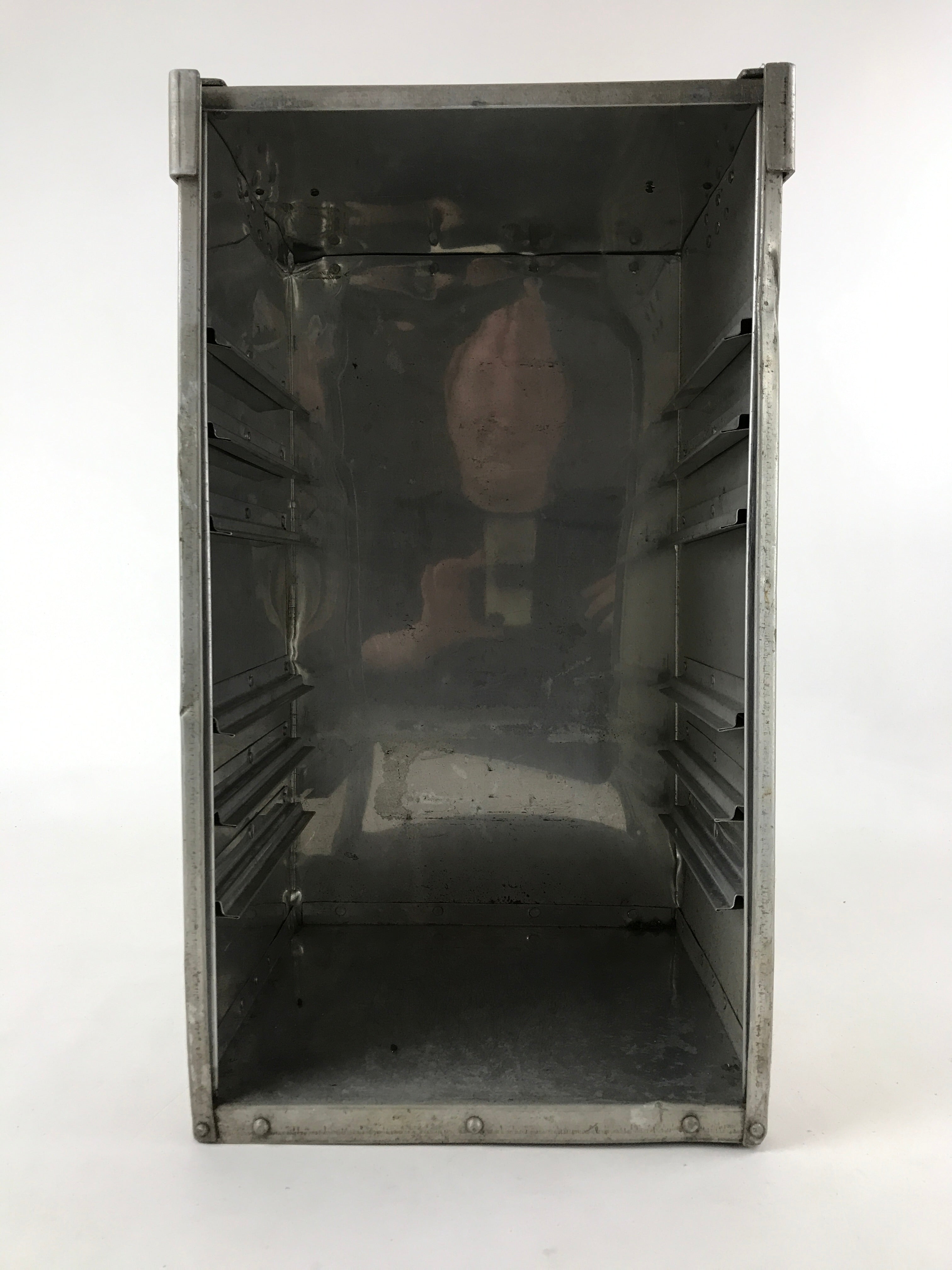 Japanese Metal Restaurant Delivery Box Vtg Wood Handle Shelves Ramen JK601