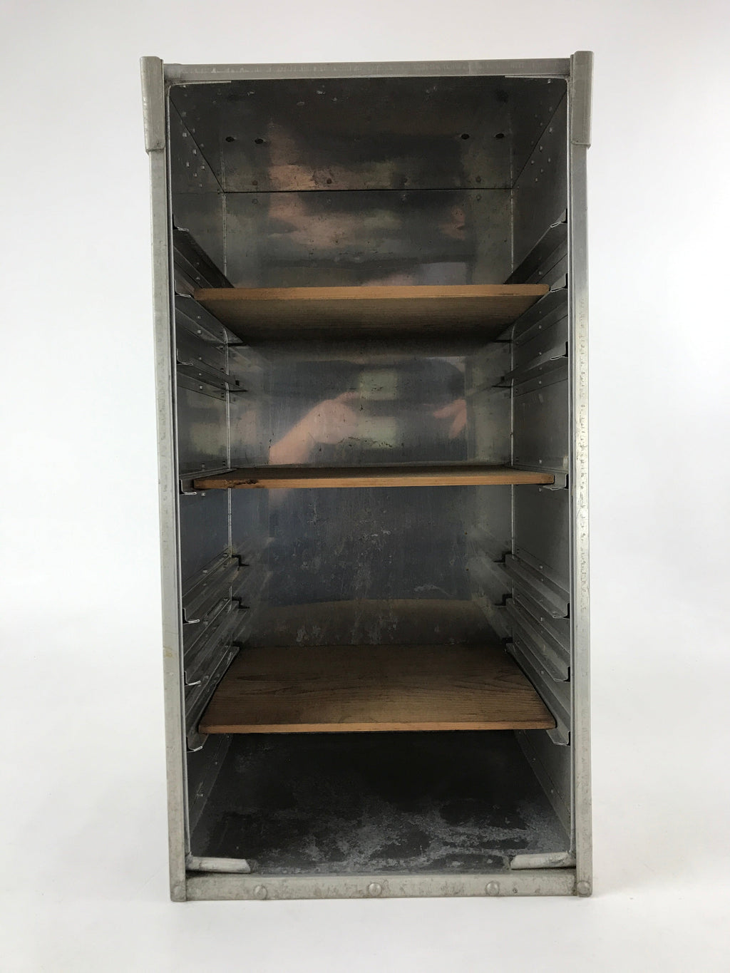 Japanese Metal Restaurant Delivery Box Vtg Wood Handle Shelves Ramen JK602