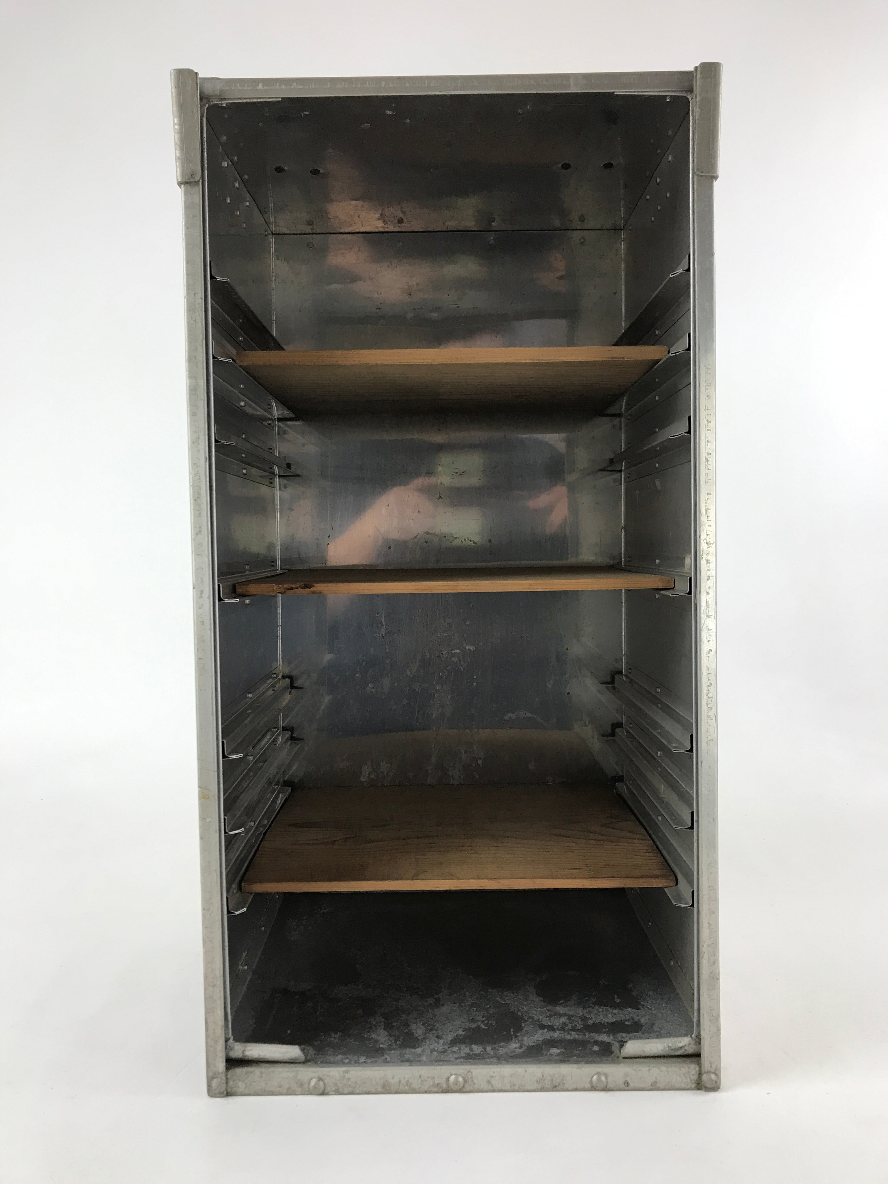 Japanese Metal Restaurant Delivery Box Vtg Wood Handle Shelves Ramen JK602