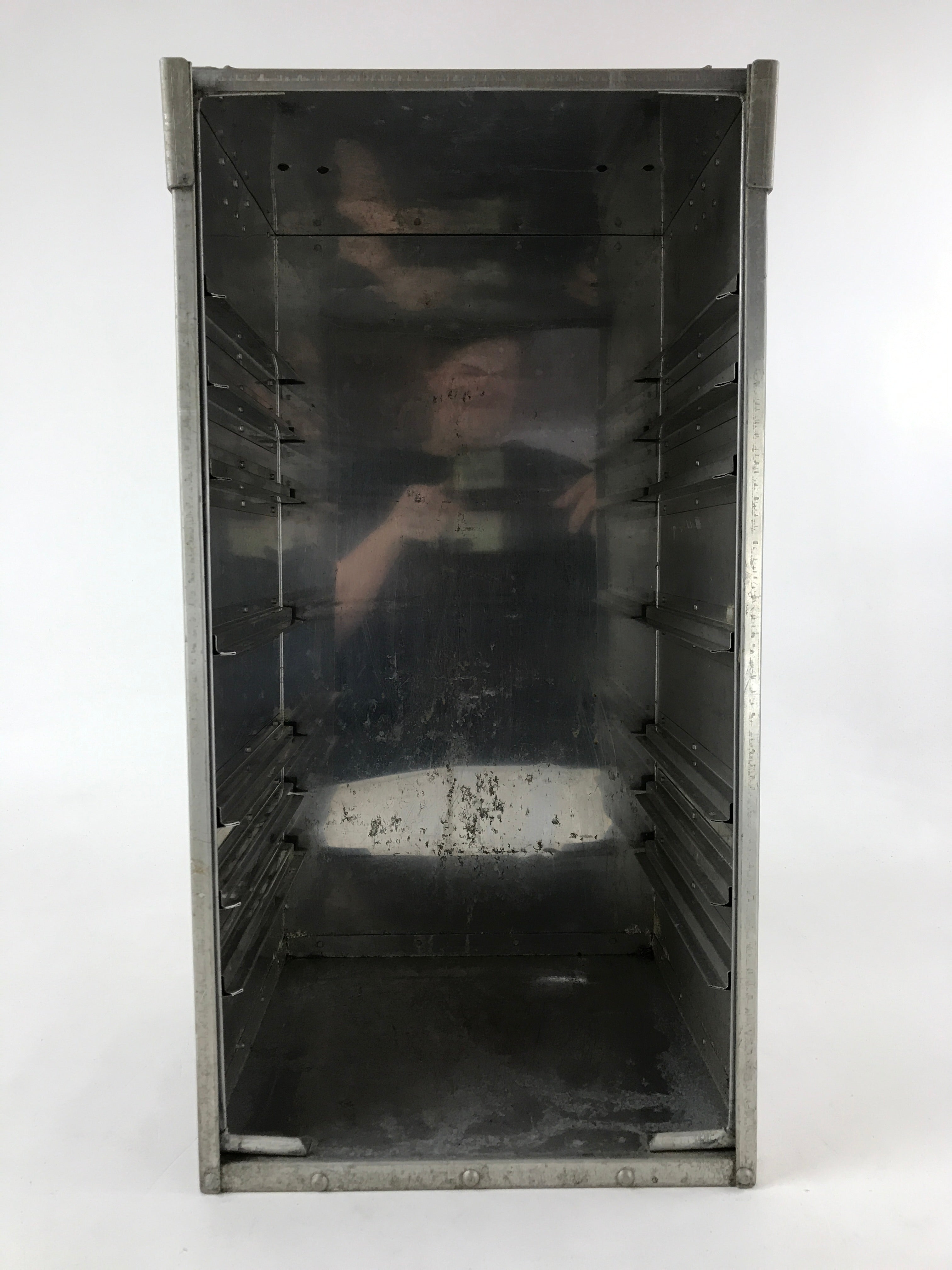 Japanese Metal Restaurant Delivery Box Vtg Wood Handle Shelves Ramen JK602