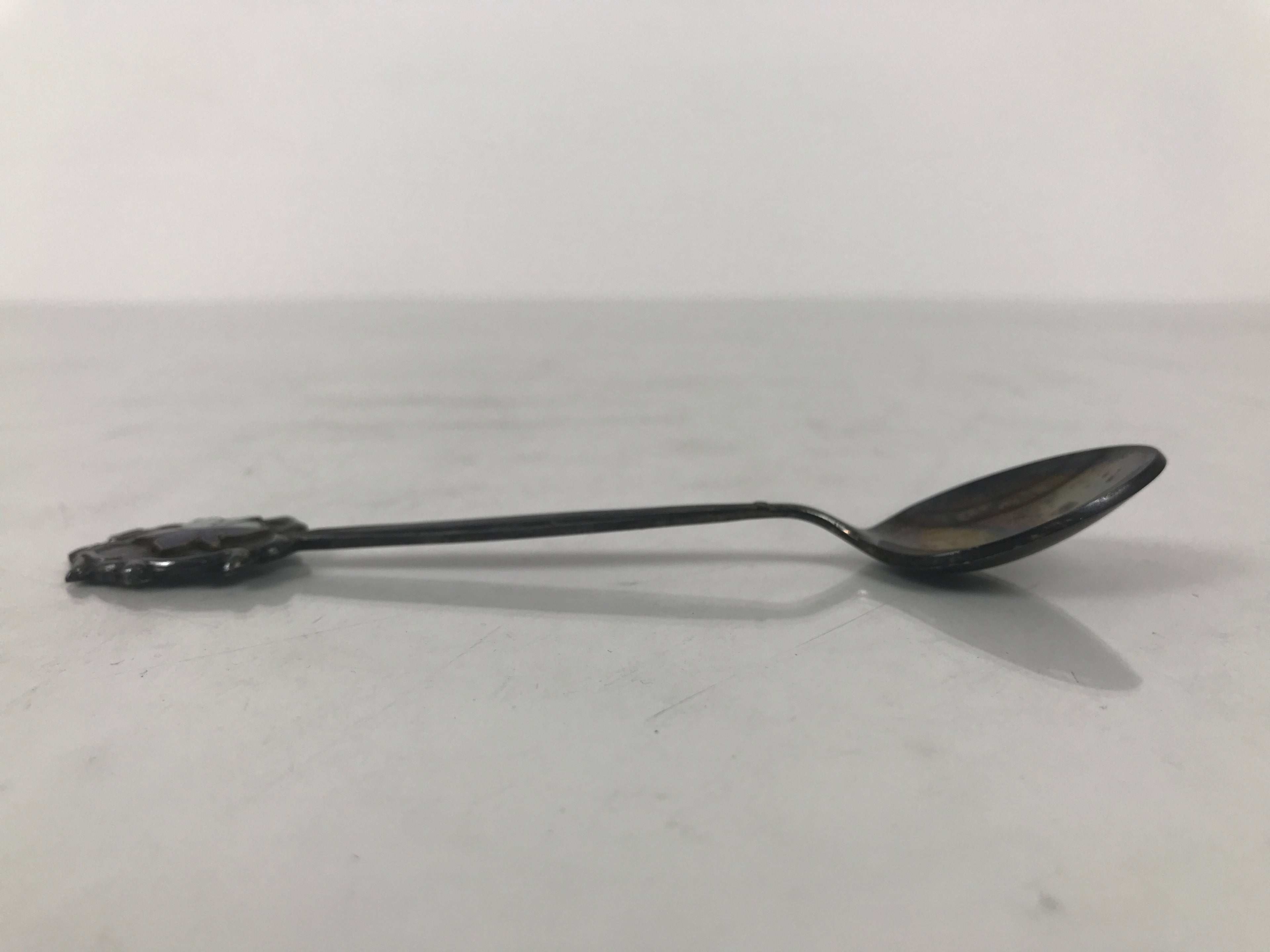 Japanese Metal Spoon Vtg Teaspoon Small Coffee Silver Emblem Blue Enamel JK928