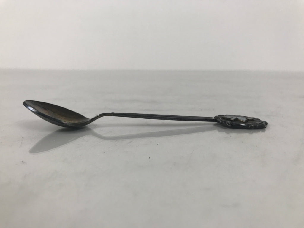 Japanese Metal Spoon Vtg Teaspoon Small Coffee Silver Emblem Blue Enamel JK928