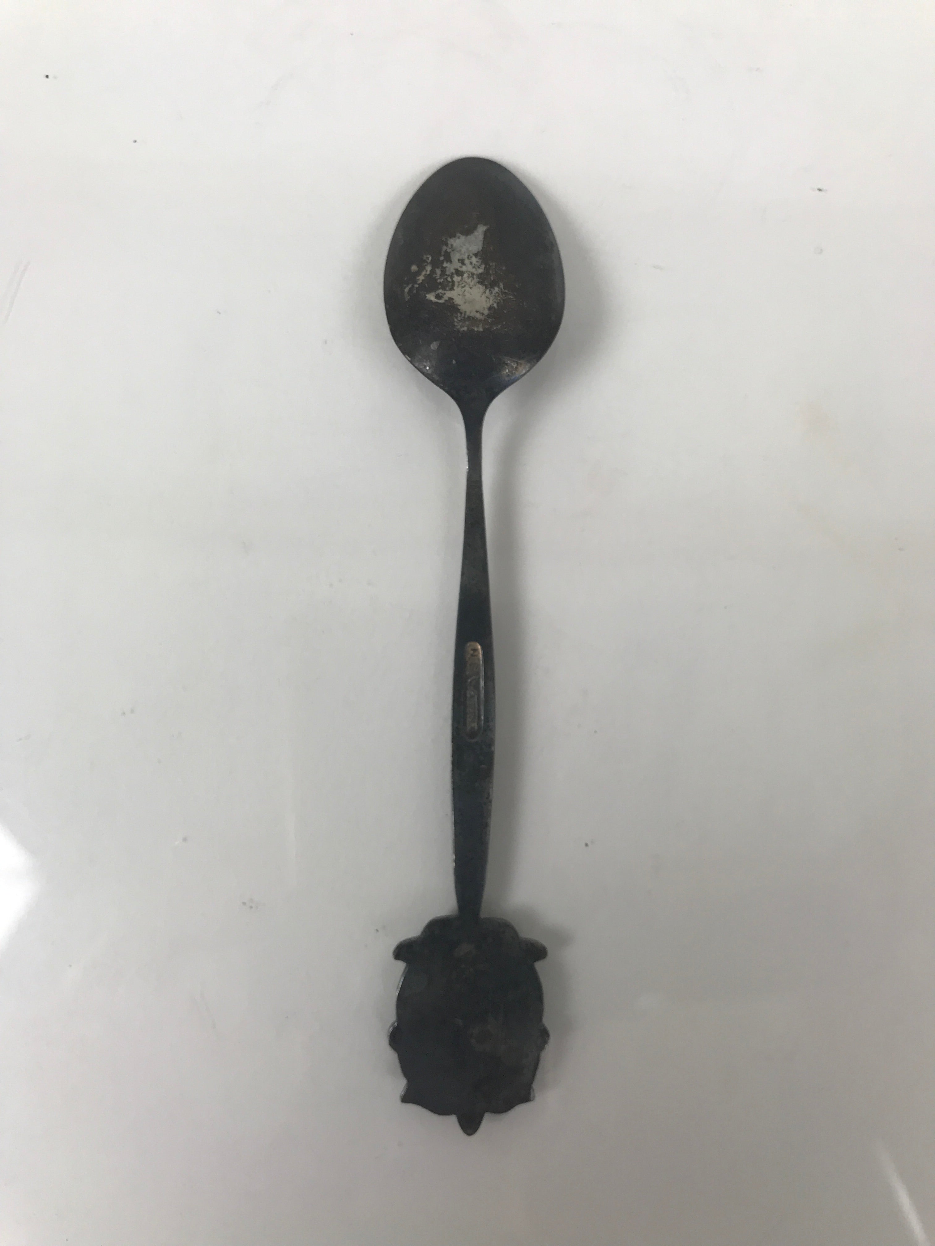 Japanese Metal Spoon Vtg Teaspoon Small Coffee Silver Emblem Blue Enamel JK928