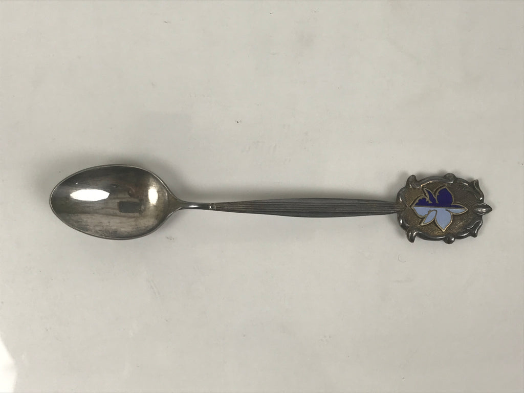 Japanese Metal Spoon Vtg Teaspoon Small Coffee Silver Emblem Wooden Box JK931