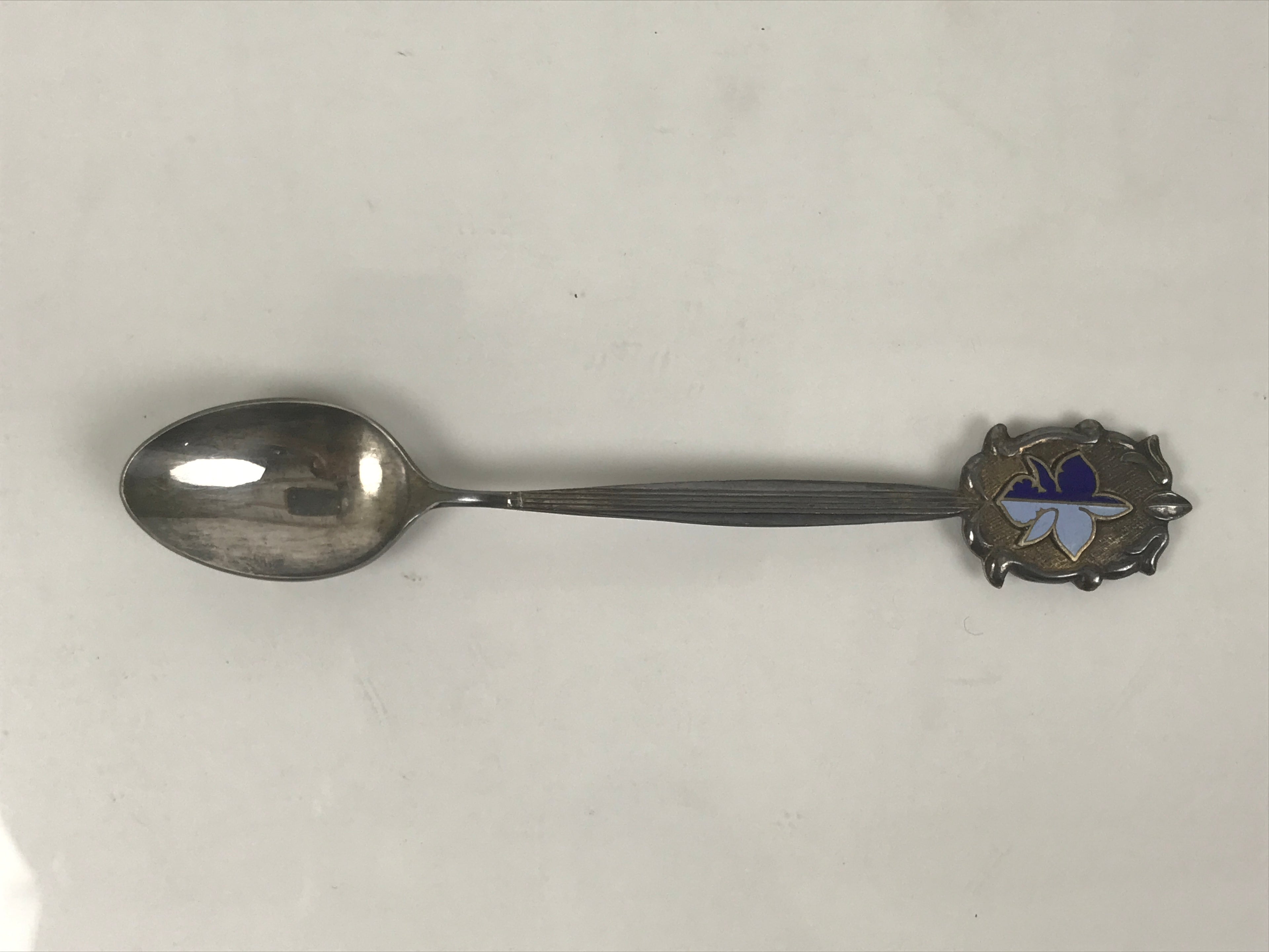 Japanese Metal Spoon Vtg Teaspoon Small Coffee Silver Emblem Wooden Box JK931