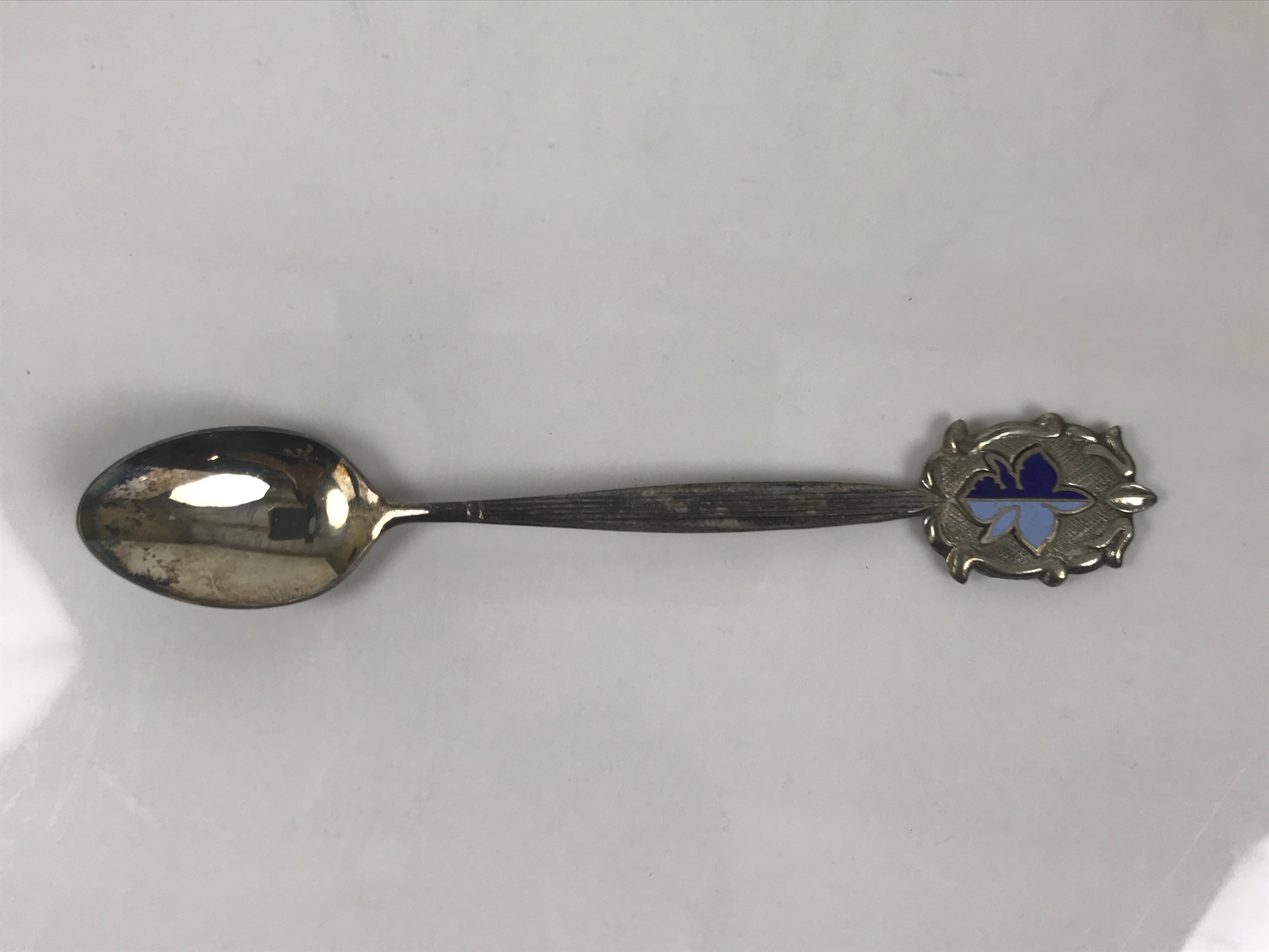 Japanese Metal Spoon Vtg Teaspoon Small Coffee Silver Emblem Wooden Box JK932