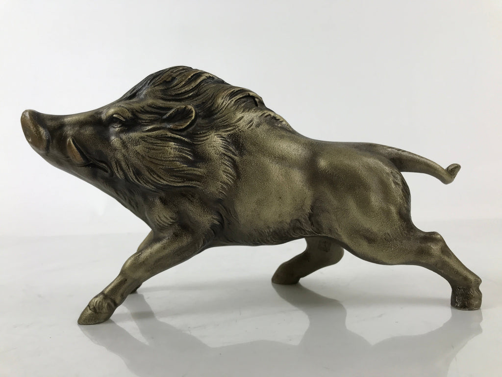 Japanese Metal Wild Boar Statue Inoshishi Vtg Zodiac Animal Okimono Gold ST11