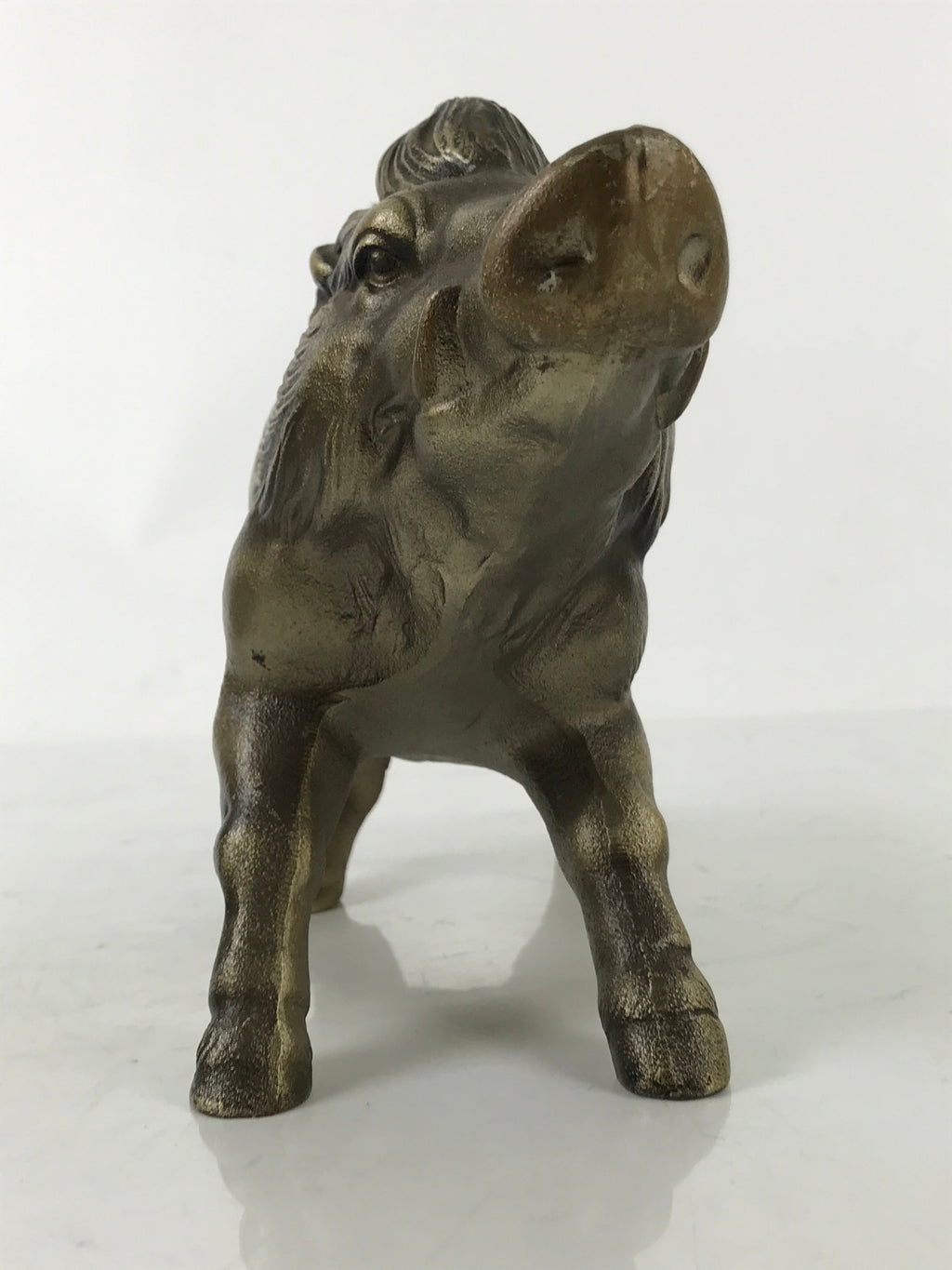 Japanese Metal Wild Boar Statue Inoshishi Vtg Zodiac Animal Okimono Gold ST11