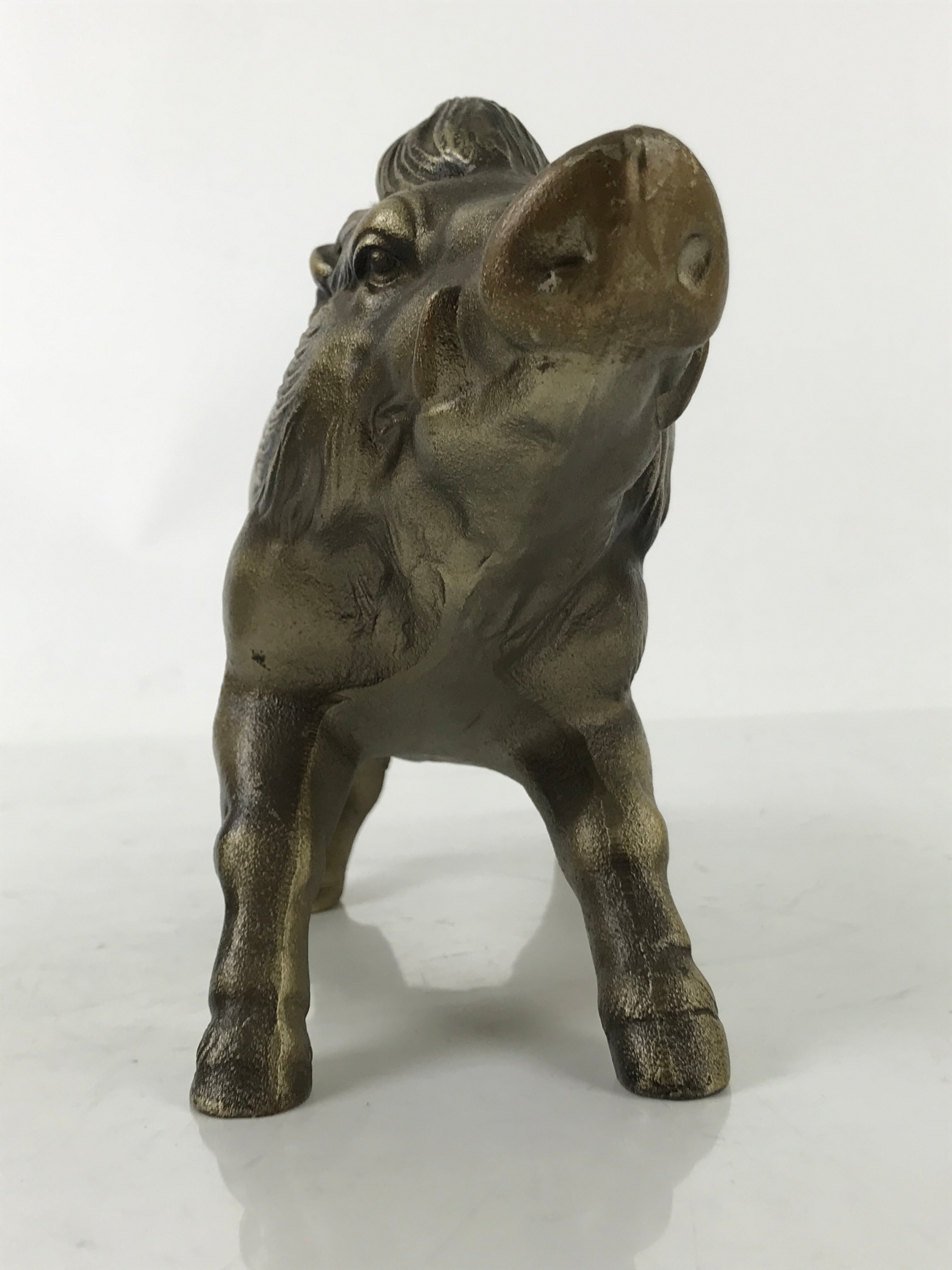 Japanese Metal Wild Boar Statue Inoshishi Vtg Zodiac Animal Okimono Gold ST11