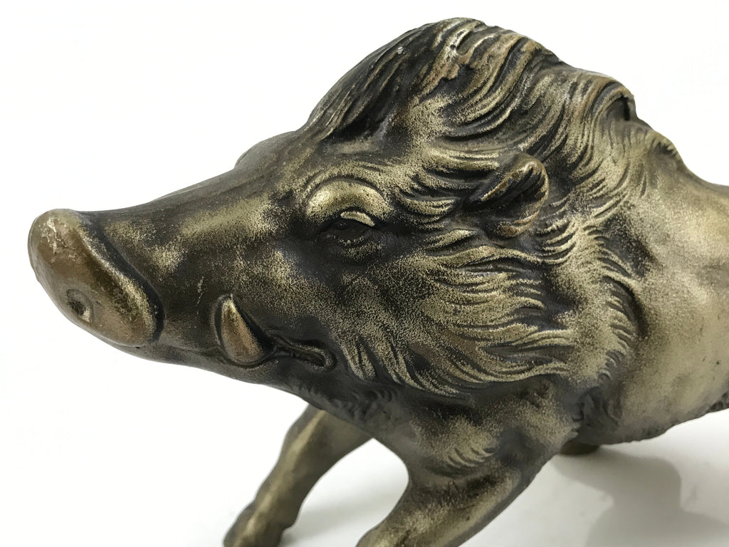 Japanese Metal Wild Boar Statue Inoshishi Vtg Zodiac Animal Okimono Gold ST11