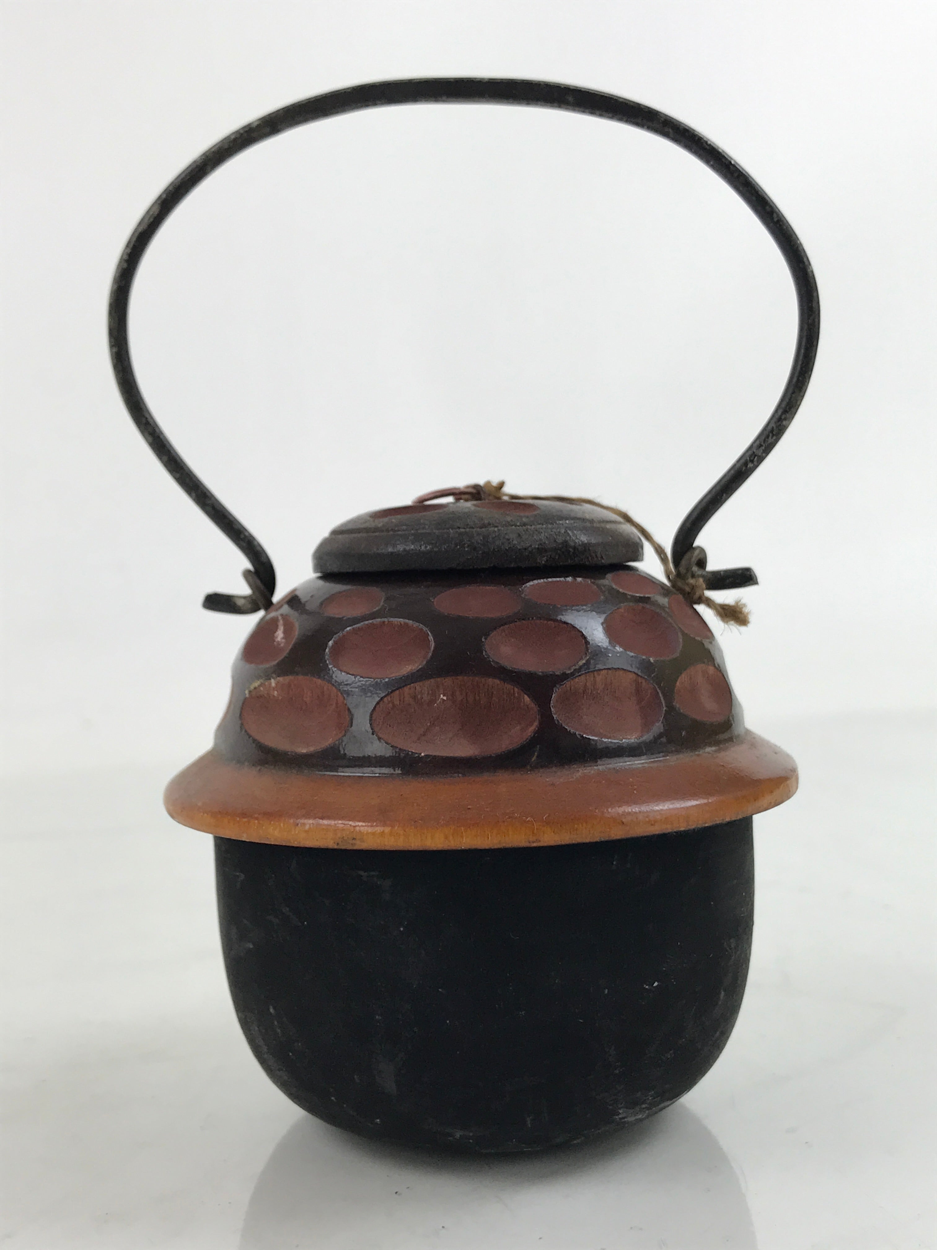 Japanese Miniature Chagama Tea Kettle Vtg Komono Ire Brown Black Wood JK795