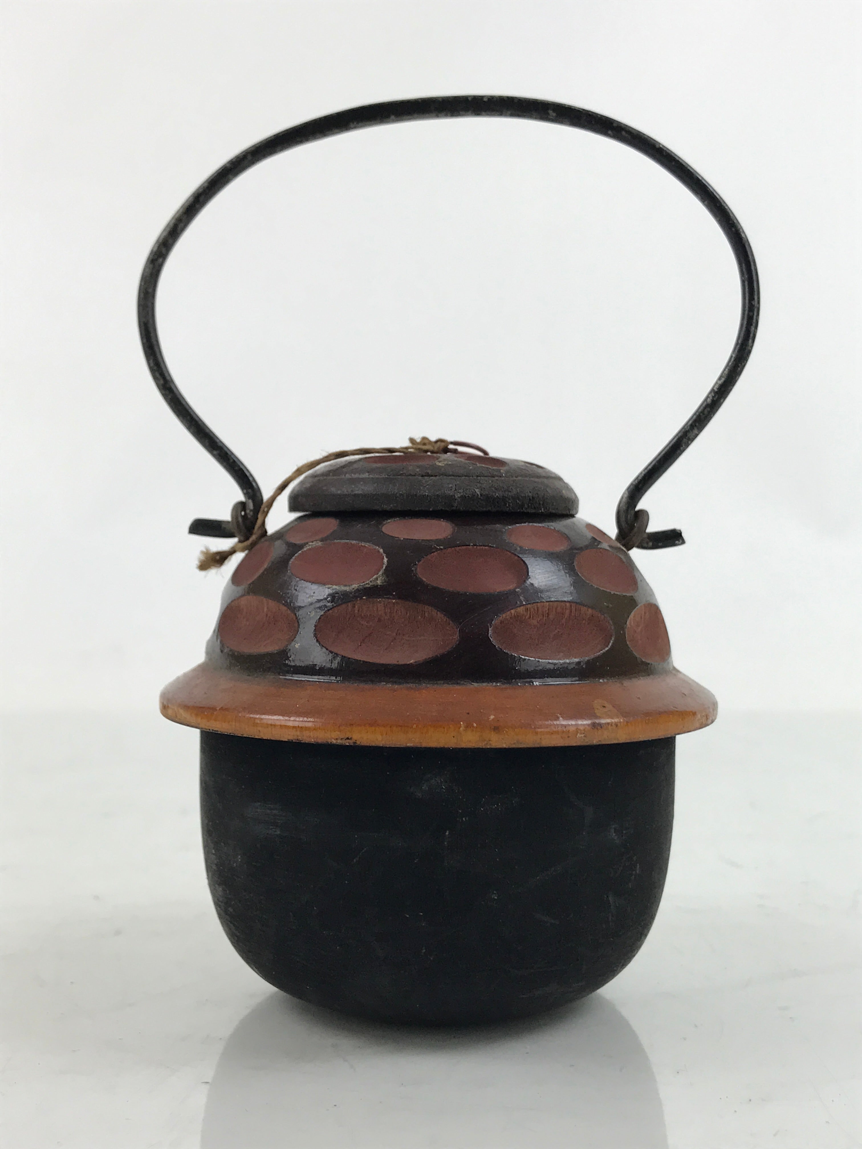 Japanese Miniature Chagama Tea Kettle Vtg Komono Ire Brown Black Wood JK795