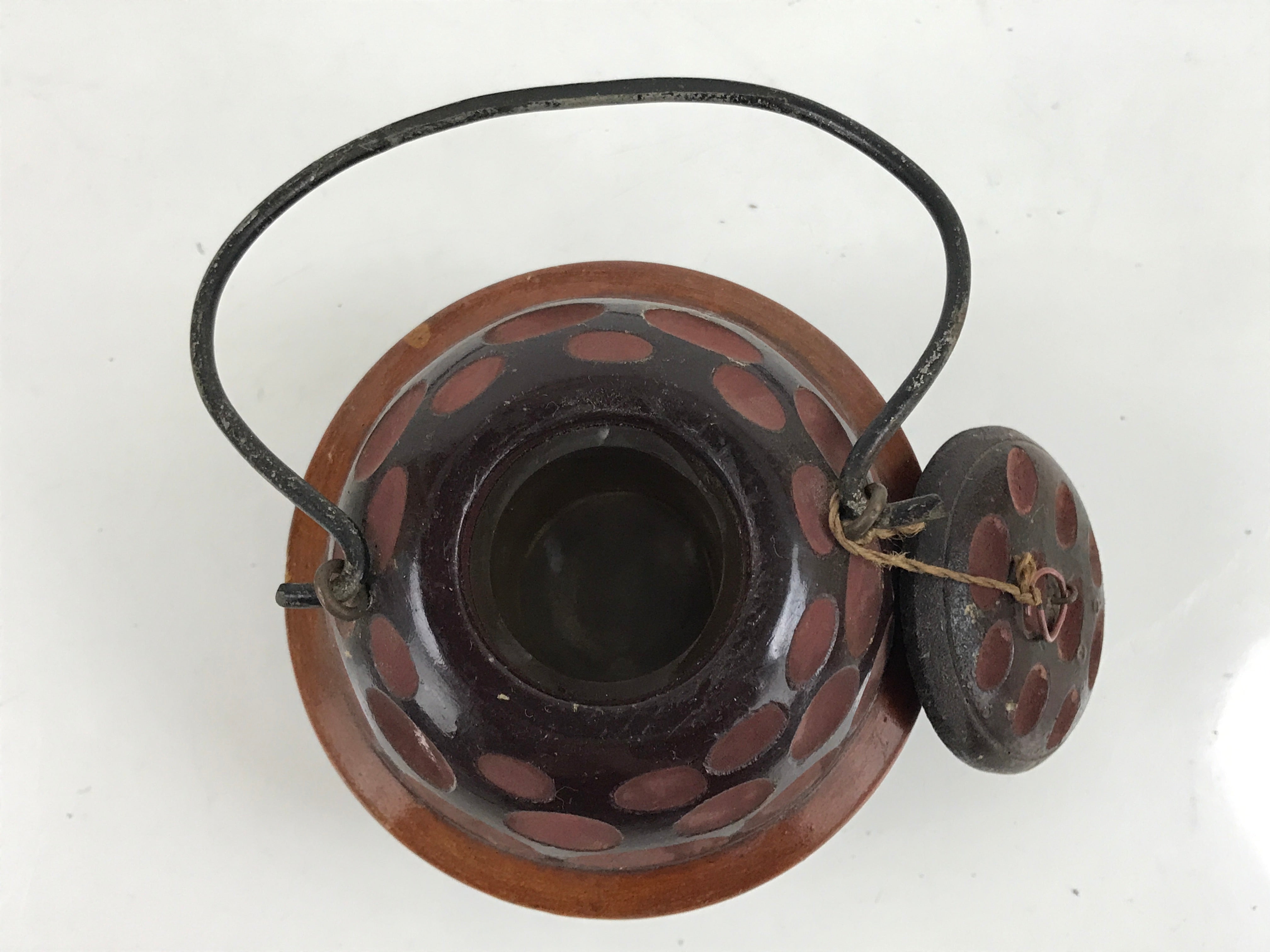 Japanese Miniature Chagama Tea Kettle Vtg Komono Ire Brown Black Wood JK795