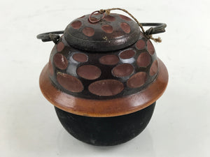 Japanese Miniature Chagama Tea Kettle Vtg Komono Ire Brown Black Wood JK795