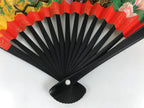 Japanese Miniature Folding Fan w/Stand Vtg Royal Carriage Kago Cart Red Gold 4D881