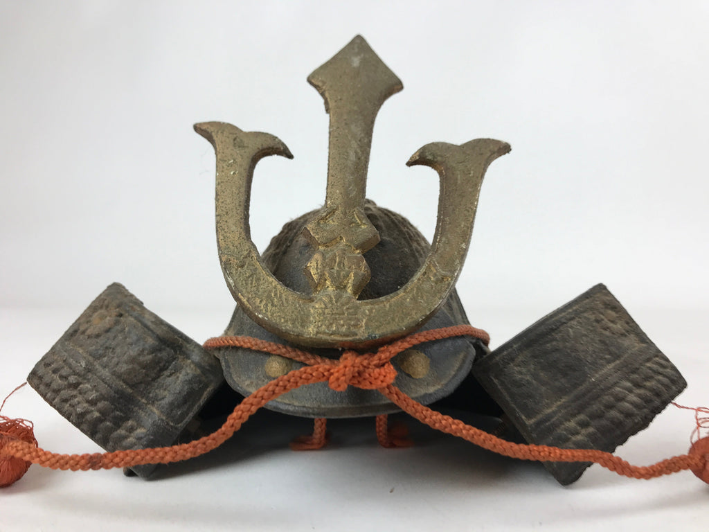 Japanese Miniature Metal Samurai Helmet Kabuto Vtg Boys Festival Brown ID551