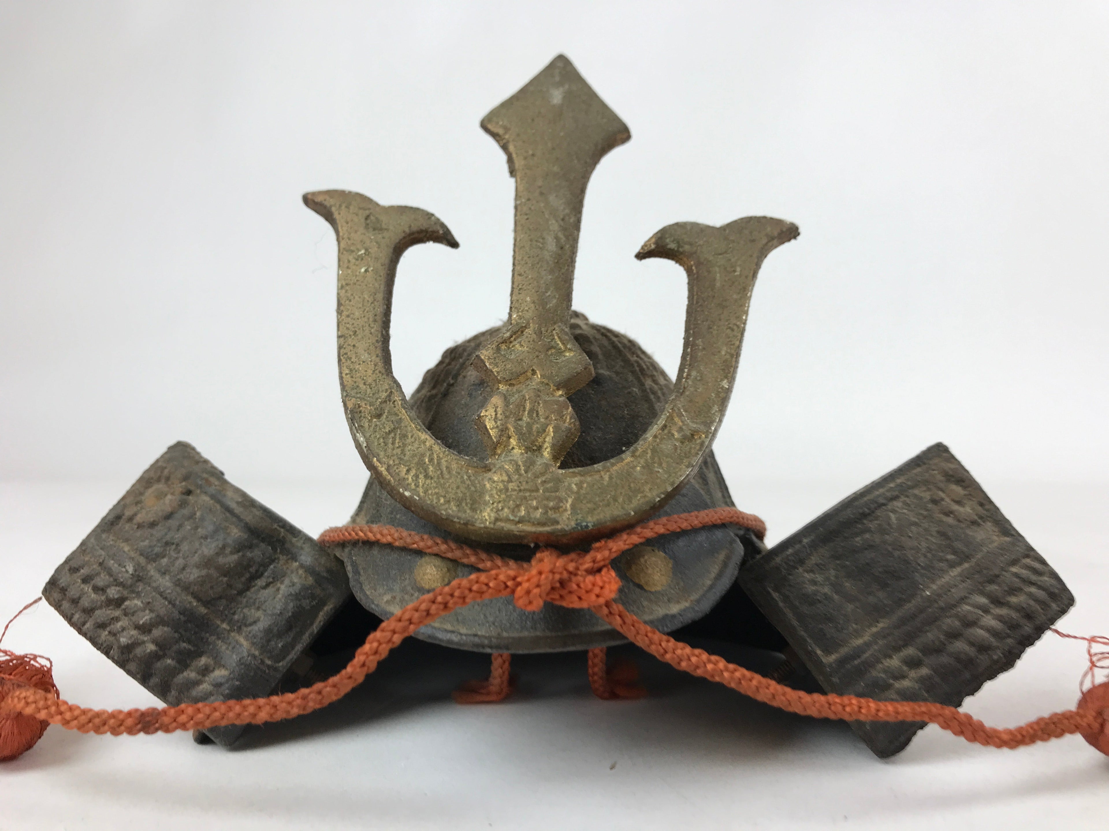 Japanese Miniature Metal Samurai Helmet Kabuto Vtg Boys Festival Brown ID551