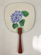 Japanese Miniature Paper Fan Uchiwa Vtg Lacquer Handle Purple Hydrangea U192