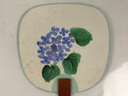 Japanese Miniature Paper Fan Uchiwa Vtg Lacquer Handle Purple Hydrangea U192