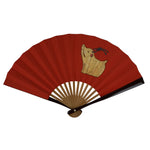 Japanese Miniature Paper Folding Fan Sensu Bamboo Frame Boar Inoshishi Red 4D968
