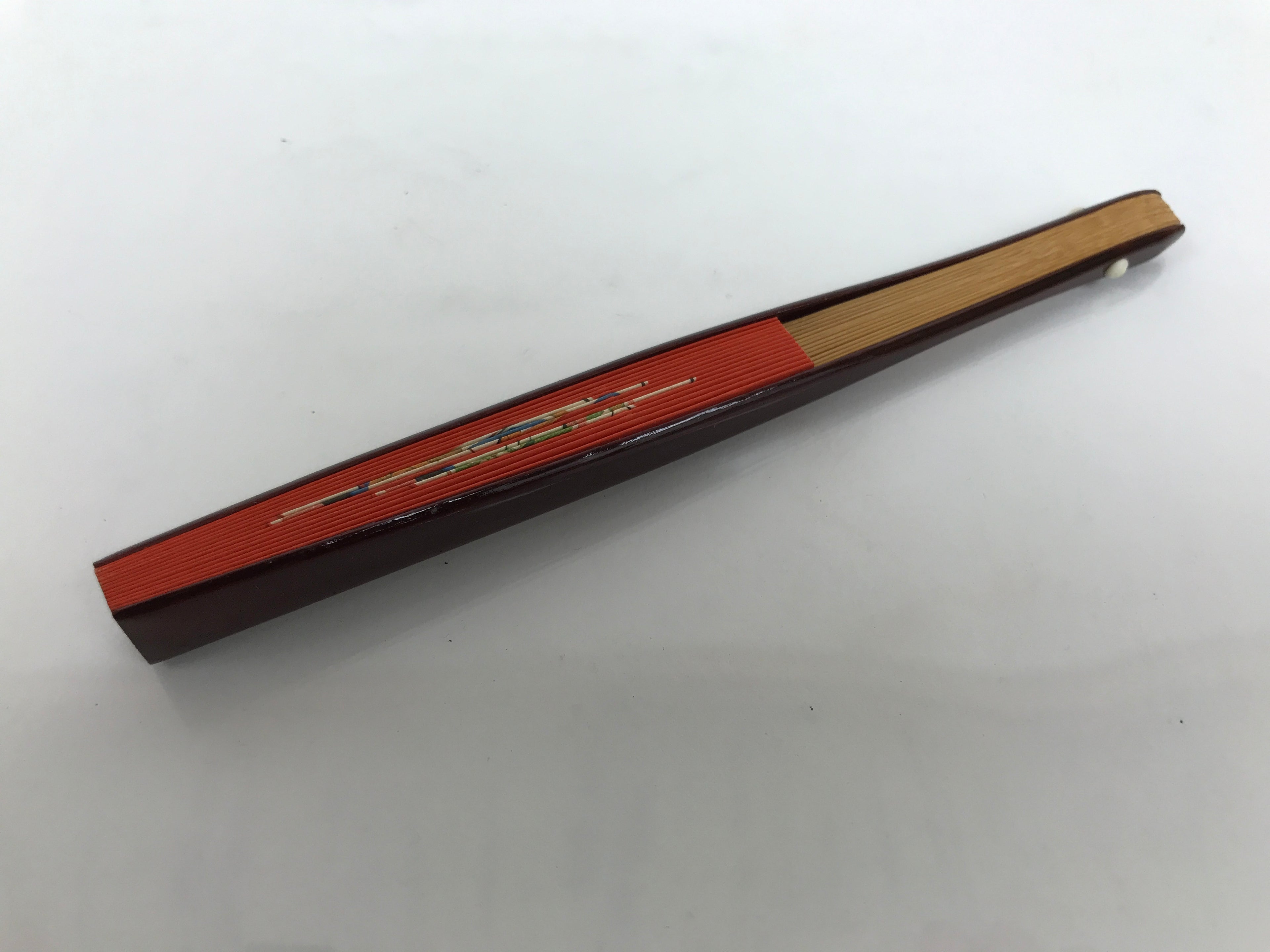 Japanese Miniature Paper Folding Fan Sensu Bamboo Frame Dog Inuhariko Red 4D967