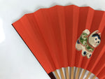 Japanese Miniature Paper Folding Fan Sensu Bamboo Frame Dog Inuhariko Red 4D967