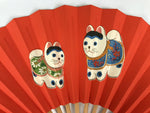 Japanese Miniature Paper Folding Fan Sensu Bamboo Frame Dog Inuhariko Red 4D967