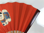 Japanese Miniature Paper Folding Fan Sensu Bamboo Frame Dog Inuhariko Red 4D967