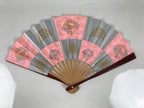 Japanese Miniature Paper Folding Fan Sensu Bamboo Frame Pink Silver Dragon 4D963