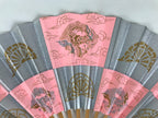 Japanese Miniature Paper Folding Fan Sensu Bamboo Frame Pink Silver Dragon 4D963