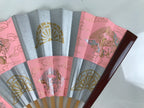 Japanese Miniature Paper Folding Fan Sensu Bamboo Frame Pink Silver Dragon 4D963