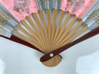 Japanese Miniature Paper Folding Fan Sensu Bamboo Frame Pink Silver Dragon 4D963