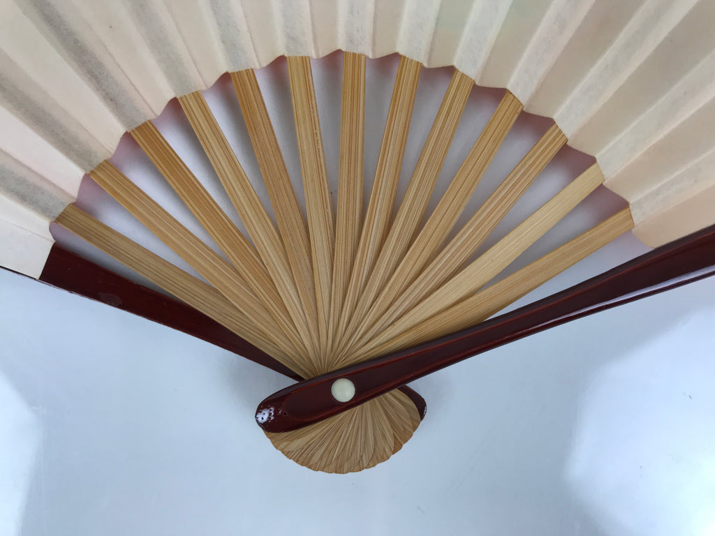 Japanese Miniature Paper Folding Fan Sensu Bamboo Frame Pink White Rabbits 4D964