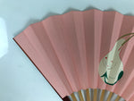 Japanese Miniature Paper Folding Fan Sensu Bamboo Frame Pink White Rabbits 4D964