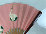 Japanese Miniature Paper Folding Fan Sensu Bamboo Frame Pink White Rabbits 4D964