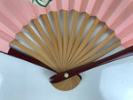 Japanese Miniature Paper Folding Fan Sensu Bamboo Frame Pink White Rabbits 4D964